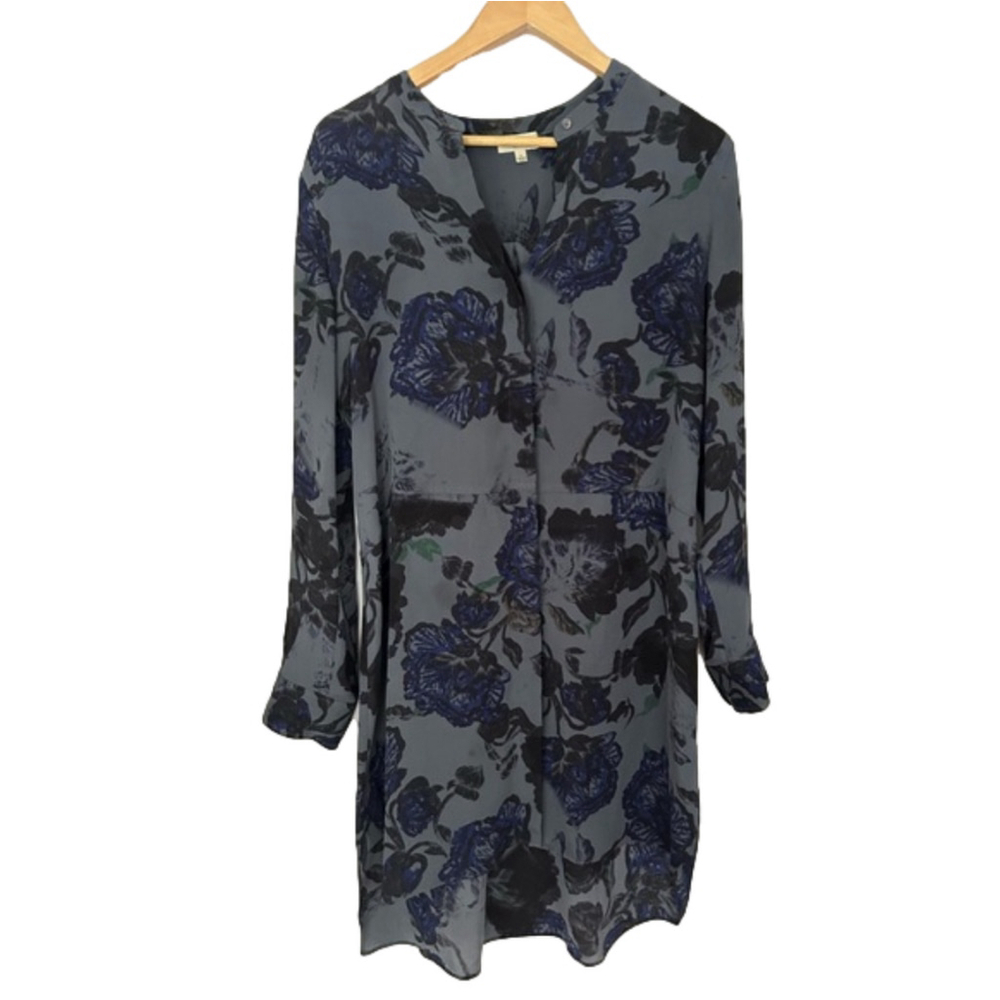 ARITZIA WILFRED 100% Silk Bossut Long-sleeved Shirt Dress floral pattern